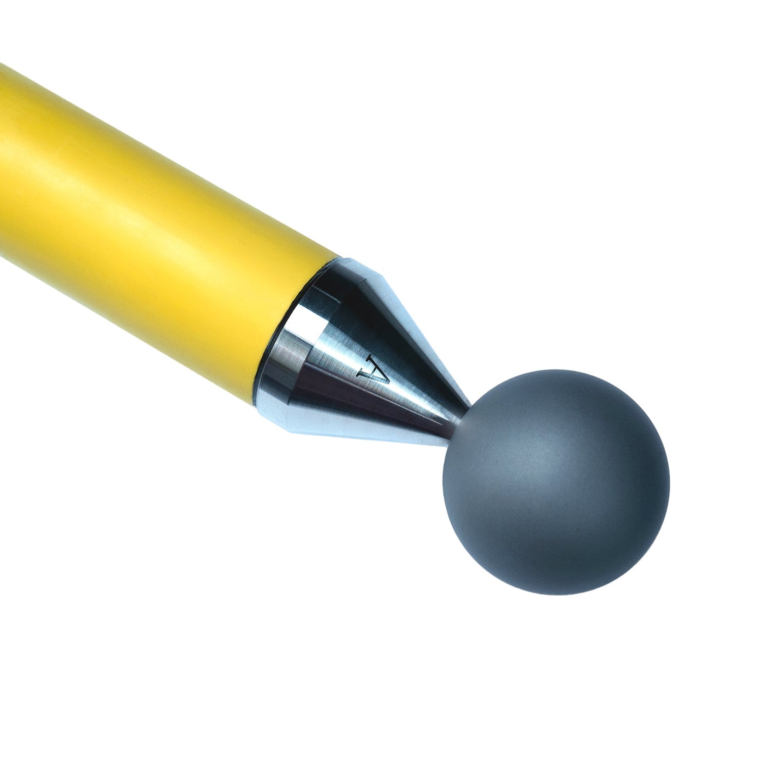 Close-up of the 650mm Matte Ball Bar from SHINING 3D with a yellow body and precision matte ball for calibration and measurement purposes.